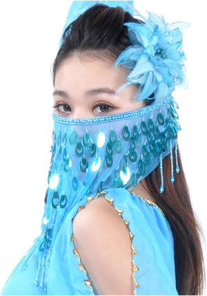 YM & Dancer P40 Face Veils Belly Dance Costumes Mesh Face Veil with Beaded Halloween Costume Accessory