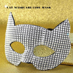 YM & Dancer P30 Cat Ear Mask Sparkle Rainstone Mask Face Decoration Masquerade Masks Mardi Gras Halloween Party for Women and Girl