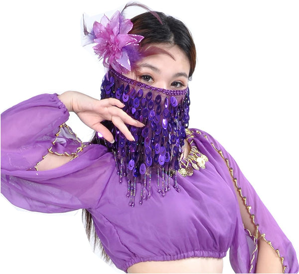 YM & Dancer P40 Face Veils Belly Dance Costumes Mesh Face Veil with Beaded Halloween Costume Accessory