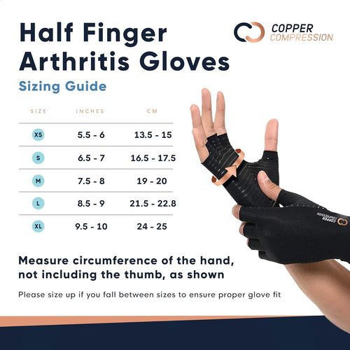 YM & Dancer P33 Copper Compression Arthritis Gloves | Fingerless Arthritis Carpal Tunnel Pain Relief Gloves For Men & Women | Hand Support Wrist Brace For Rheumatoid, Tendonitis, Swelling, Crocheting, Typing (L)