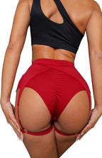 YM & Dancer C34 Women's Booty Shorts with Garters High Waisted Biker Hot Pants Gym Cheeky Garter Running Shorts