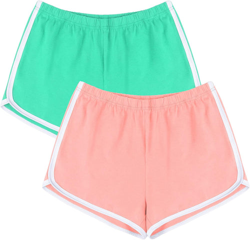 YM & Dancer C35 Women's Cotton Shorts Gym Shorts Yoga Shorts Summer Running Active Shorts Dance Elastic Shorts, Pack of 2