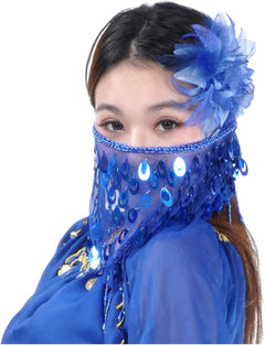 YM & Dancer P40 Face Veils Belly Dance Costumes Mesh Face Veil with Beaded Halloween Costume Accessory