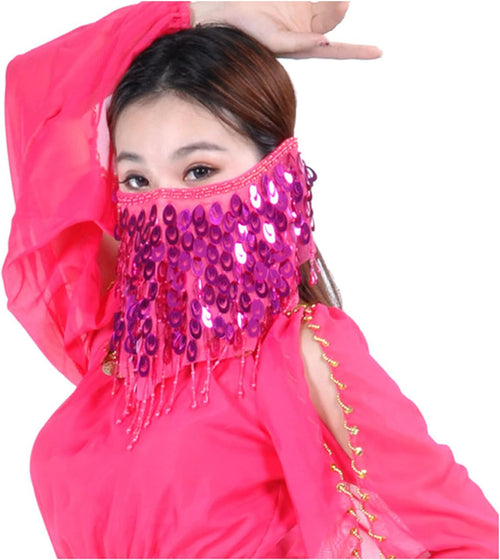 YM & Dancer P40 Face Veils Belly Dance Costumes Mesh Face Veil with Beaded Halloween Costume Accessory