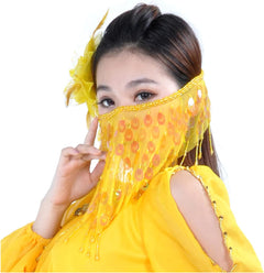 YM & Dancer P40 Face Veils Belly Dance Costumes Mesh Face Veil with Beaded Halloween Costume Accessory