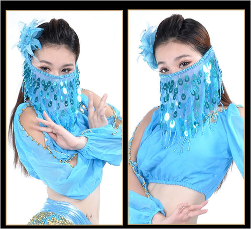 YM & Dancer P40 Face Veils Belly Dance Costumes Mesh Face Veil with Beaded Halloween Costume Accessory