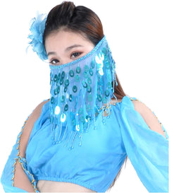 YM & Dancer P40 Face Veils Belly Dance Costumes Mesh Face Veil with Beaded Halloween Costume Accessory