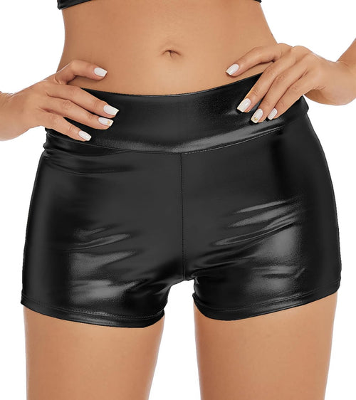 YM & Dancer C41 Women's Metallic Rave Booty Shorts Shiny High Waisted Bottoms for Dance Festival