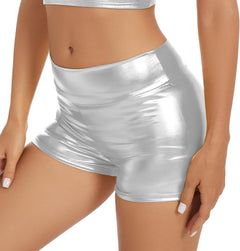 YM & Dancer C41 Women's Metallic Rave Booty Shorts Shiny High Waisted Bottoms for Dance Festival