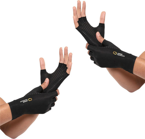 YM & Dancer P33 Copper Compression Arthritis Gloves | Fingerless Arthritis Carpal Tunnel Pain Relief Gloves For Men & Women | Hand Support Wrist Brace For Rheumatoid, Tendonitis, Swelling, Crocheting, Typing (L)