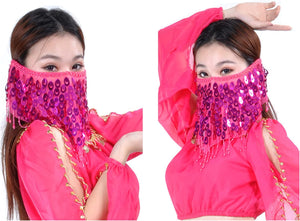 YM & Dancer P40 Face Veils Belly Dance Costumes Mesh Face Veil with Beaded Halloween Costume Accessory