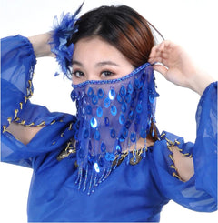 YM & Dancer P40 Face Veils Belly Dance Costumes Mesh Face Veil with Beaded Halloween Costume Accessory