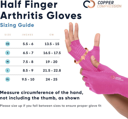 YM & Dancer P33 Copper Compression Arthritis Gloves | Fingerless Arthritis Carpal Tunnel Pain Relief Gloves For Men & Women | Hand Support Wrist Brace For Rheumatoid, Tendonitis, Swelling, Crocheting, Typing (L)