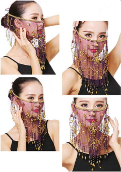 YM & Dancer P40 Face Veils Belly Dance Costumes Mesh Face Veil with Beaded Halloween Costume Accessory