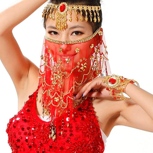 YM & Dancer P40 Face Veils Belly Dance Costumes Mesh Face Veil with Beaded Halloween Costume Accessory