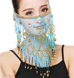 YM & Dancer P40 Face Veils Belly Dance Costumes Mesh Face Veil with Beaded Halloween Costume Accessory