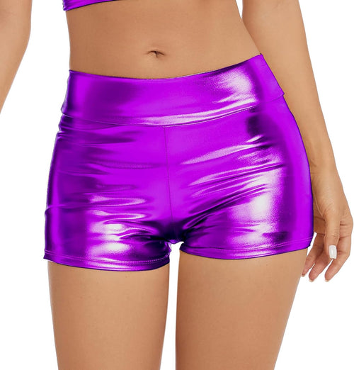 YM & Dancer C41 Women's Metallic Rave Booty Shorts Shiny High Waisted Bottoms for Dance Festival