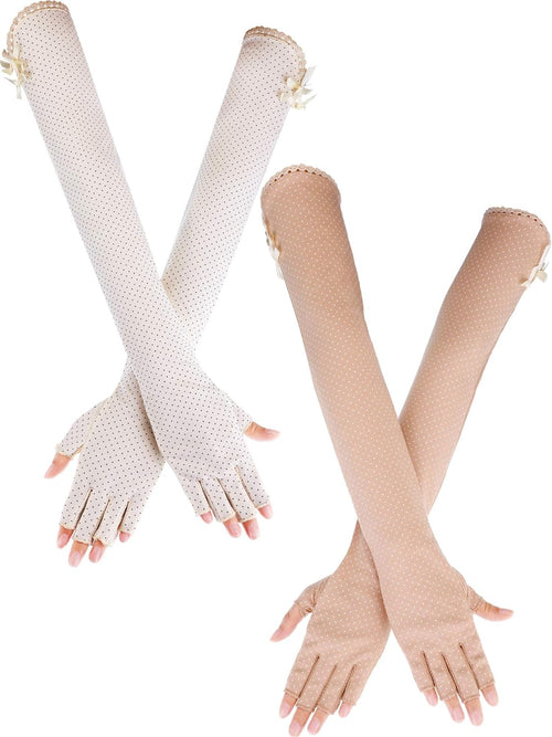 YM & Dancer P12 2 Pairs Women UV Sun Protection Driving Gloves Touchscreen Arm Sun Block Gloves for Outdoor Sports Summer Supplies
