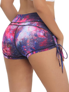 YM & Dancer C23 Stretch Sexy Booty Yoga Shorts for Women Adjustable Side Ties Running Shorts Fitness Workout Wicking Tummy Control