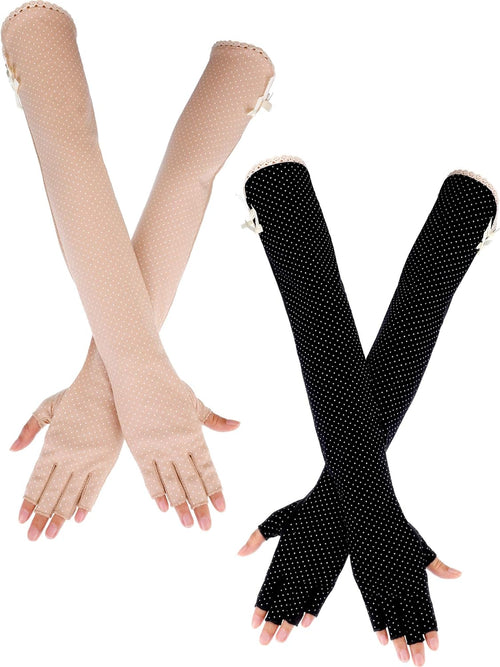 YM & Dancer P12 2 Pairs Women UV Sun Protection Driving Gloves Touchscreen Arm Sun Block Gloves for Outdoor Sports Summer Supplies