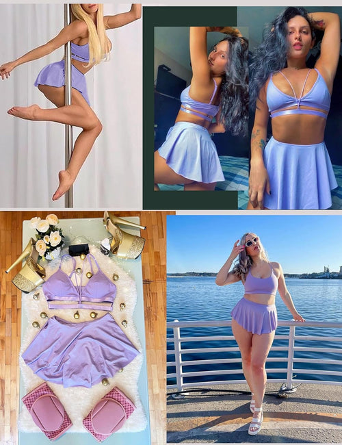 YM & Dancer C12 Flowy Mini Skirt with Shorts Underneath Gym Yoga Workout Dance Tennis Short Skirts Sexy Outfit for Women